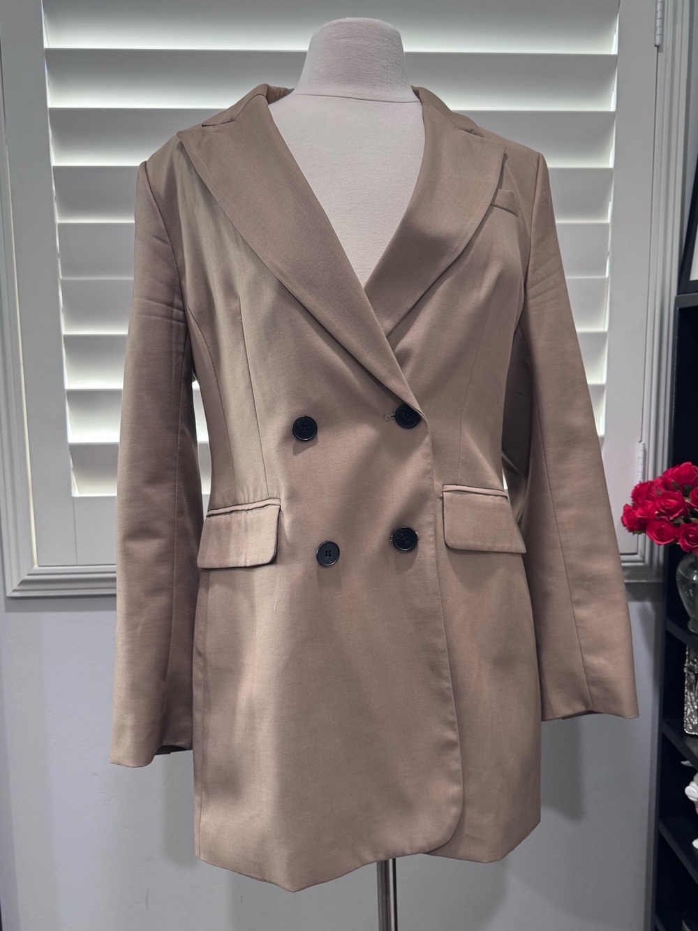 H&M Double-Breasted Taupe Blazer Coat